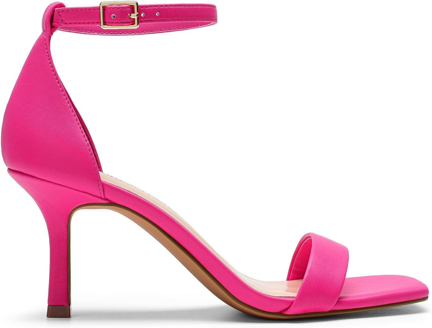 imageDREAM PAIRS Womens High Stilettos Open Square Toe Ankle Strap Heels Sexy Fashion Comfort Dress Shoes Wedding Bridal Pumps Heeled SandalsHot Pinkpu