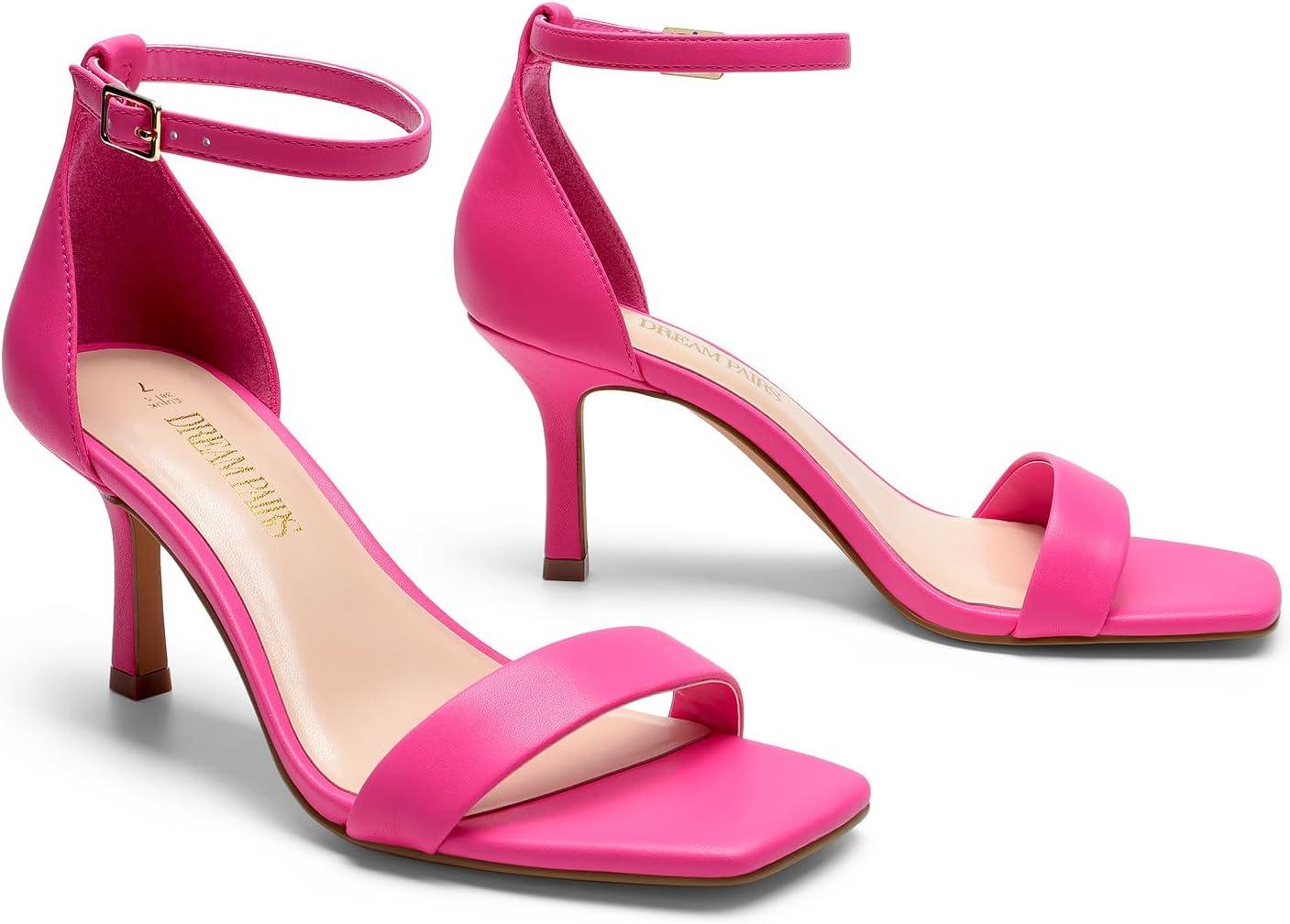 imageDREAM PAIRS Womens High Stilettos Open Square Toe Ankle Strap Heels Sexy Fashion Comfort Dress Shoes Wedding Bridal Pumps Heeled SandalsHot Pinkpu