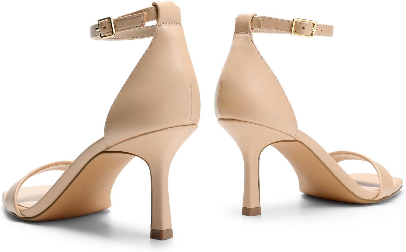 imageDREAM PAIRS Womens High Stilettos Open Square Toe Ankle Strap Heels Sexy Fashion Comfort Dress Shoes Wedding Bridal Pumps Heeled SandalsNudepu