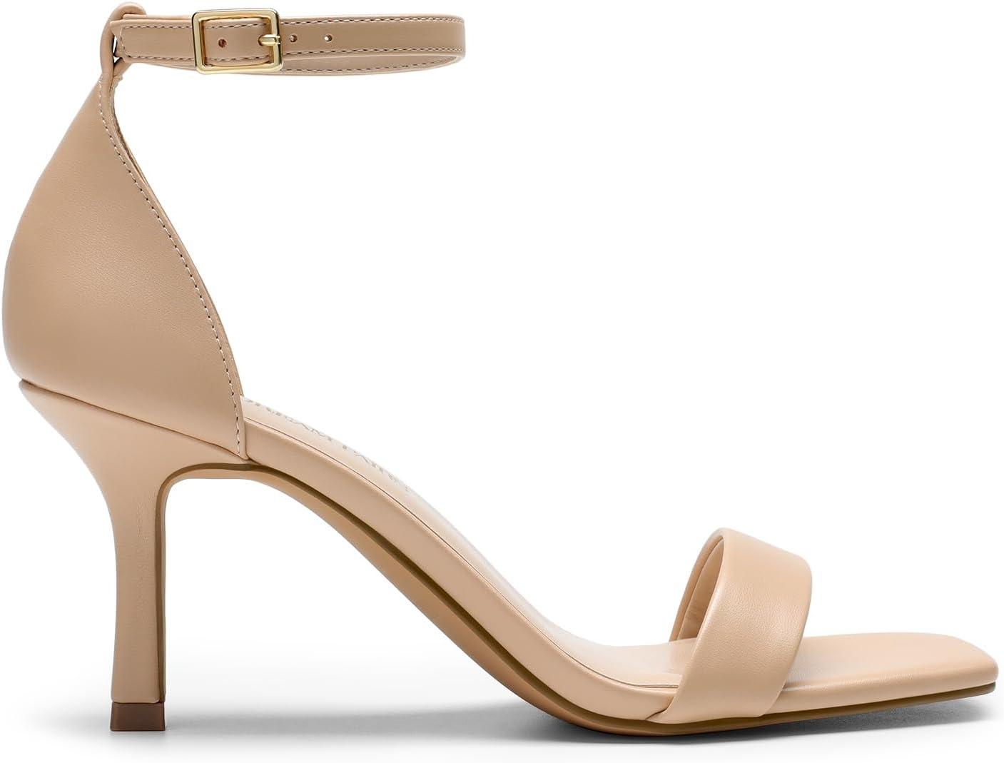 imageDREAM PAIRS Womens High Stilettos Open Square Toe Ankle Strap Heels Sexy Fashion Comfort Dress Shoes Wedding Bridal Pumps Heeled SandalsNudepu