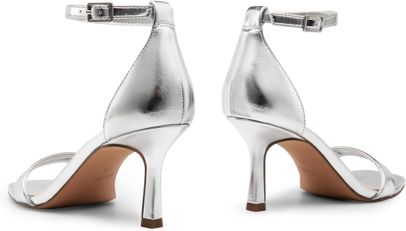 imageDREAM PAIRS Womens High Stilettos Open Square Toe Ankle Strap Heels Sexy Fashion Comfort Dress Shoes Wedding Bridal Pumps Heeled SandalsSilver