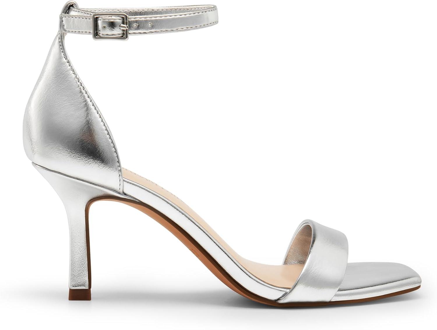 imageDREAM PAIRS Womens High Stilettos Open Square Toe Ankle Strap Heels Sexy Fashion Comfort Dress Shoes Wedding Bridal Pumps Heeled SandalsSilver