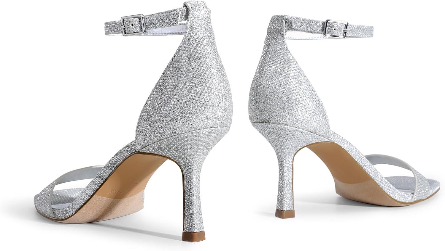 imageDREAM PAIRS Womens High Stilettos Open Square Toe Ankle Strap Heels Sexy Fashion Comfort Dress Shoes Wedding Bridal Pumps Heeled SandalsSilverglitter