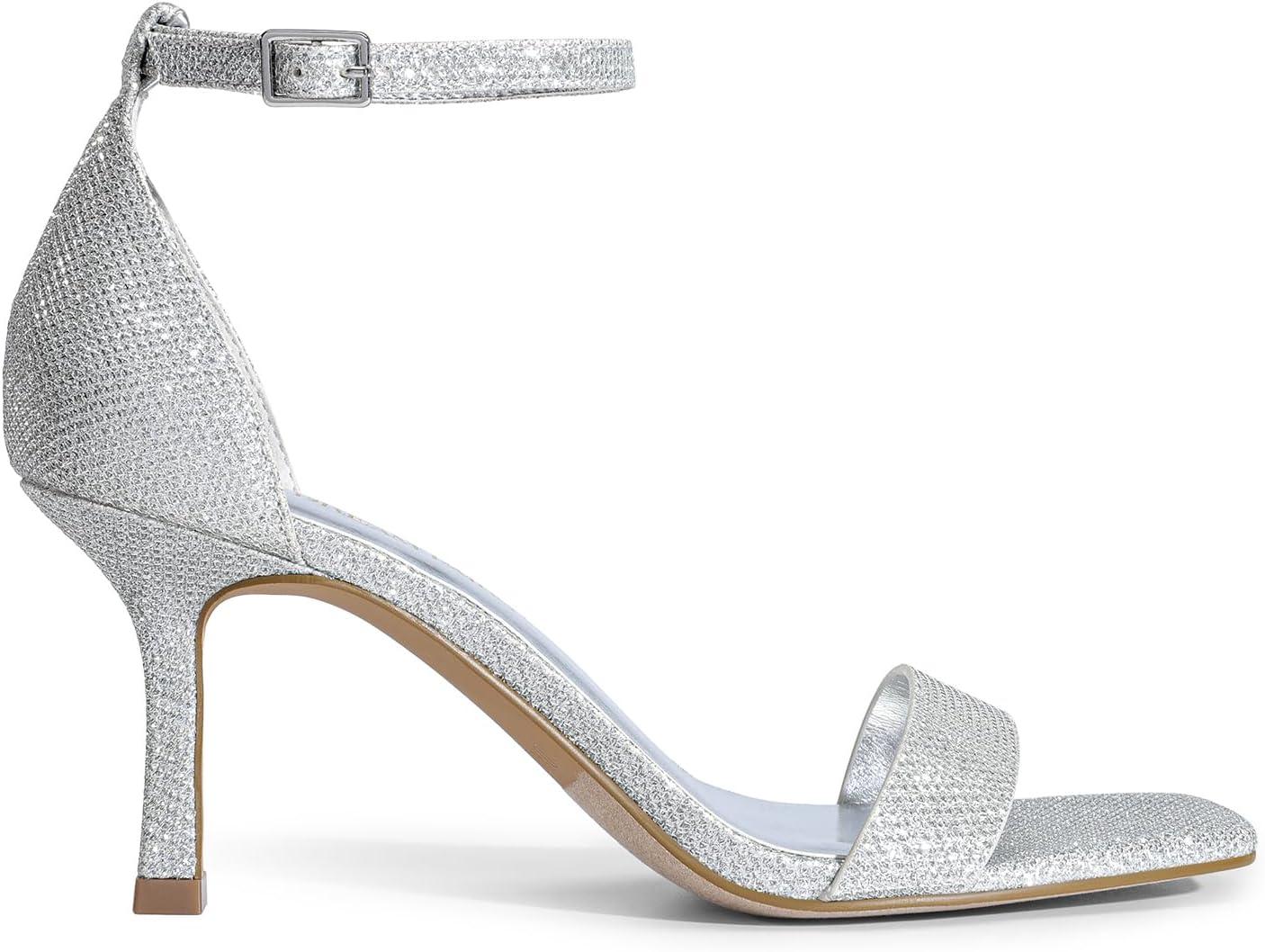 imageDREAM PAIRS Womens High Stilettos Open Square Toe Ankle Strap Heels Sexy Fashion Comfort Dress Shoes Wedding Bridal Pumps Heeled SandalsSilverglitter