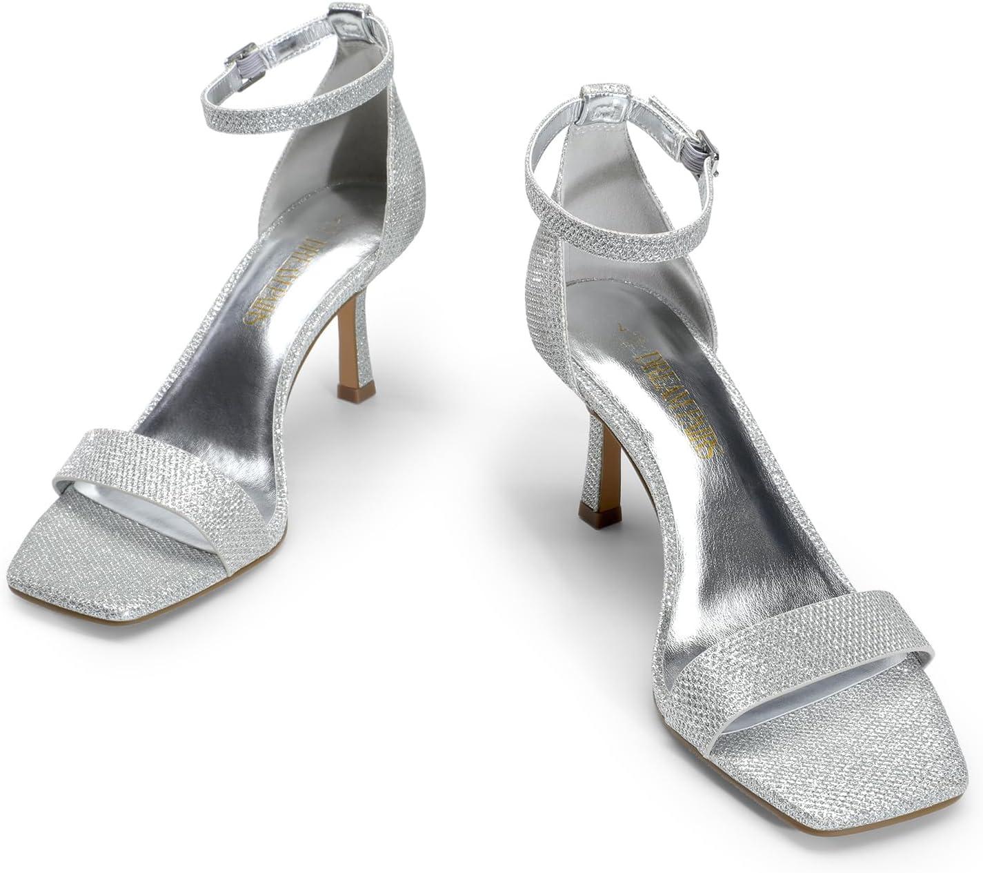 imageDREAM PAIRS Womens High Stilettos Open Square Toe Ankle Strap Heels Sexy Fashion Comfort Dress Shoes Wedding Bridal Pumps Heeled SandalsSilverglitter