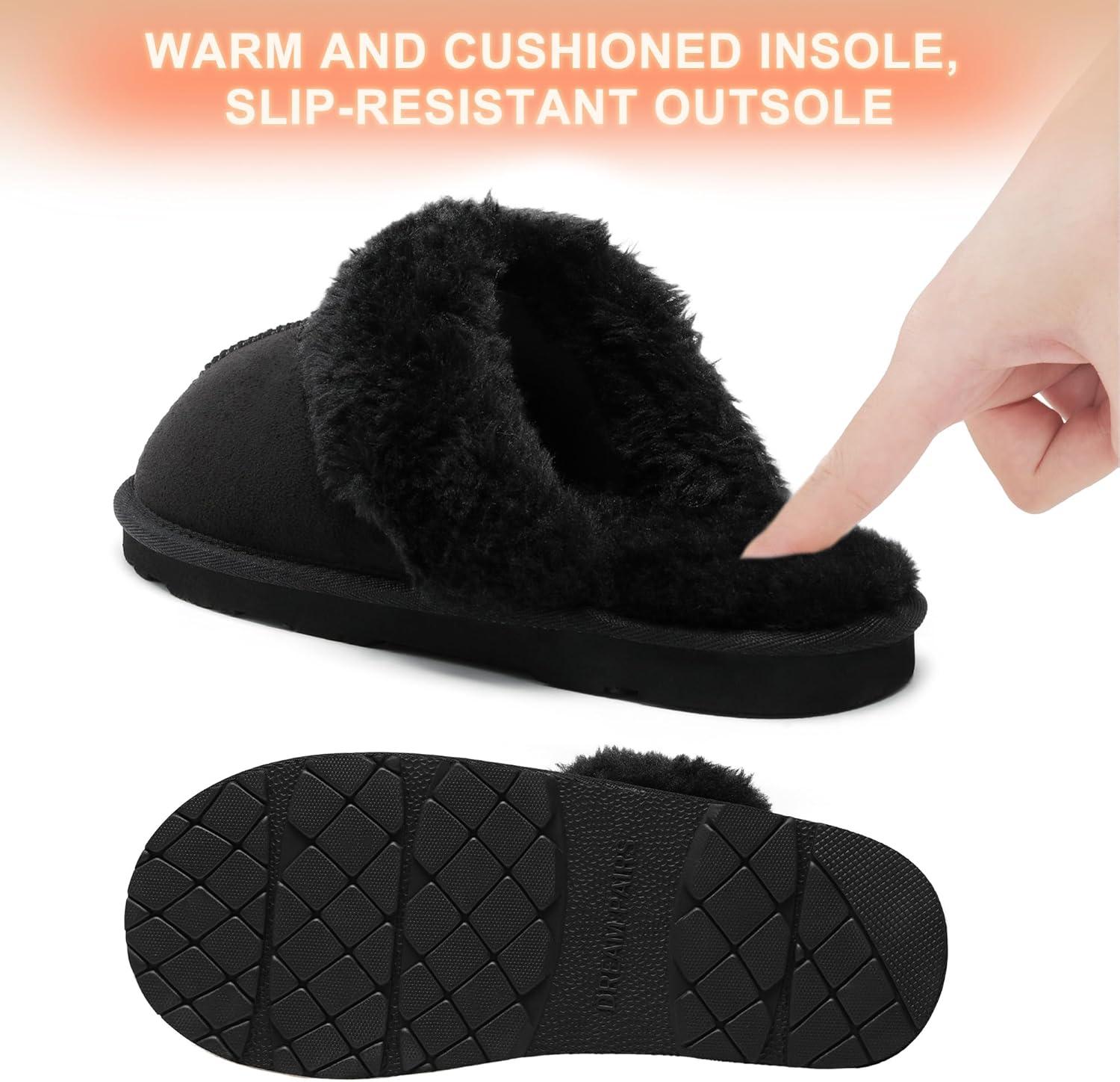 imageDREAM PAIRS Womens House Slippers Indoor Fuzzy Fluffy Furry Cozy Home Bedroom Comfy Winter Cute Warm Outdoor Shoes FuzzyEasyBlack