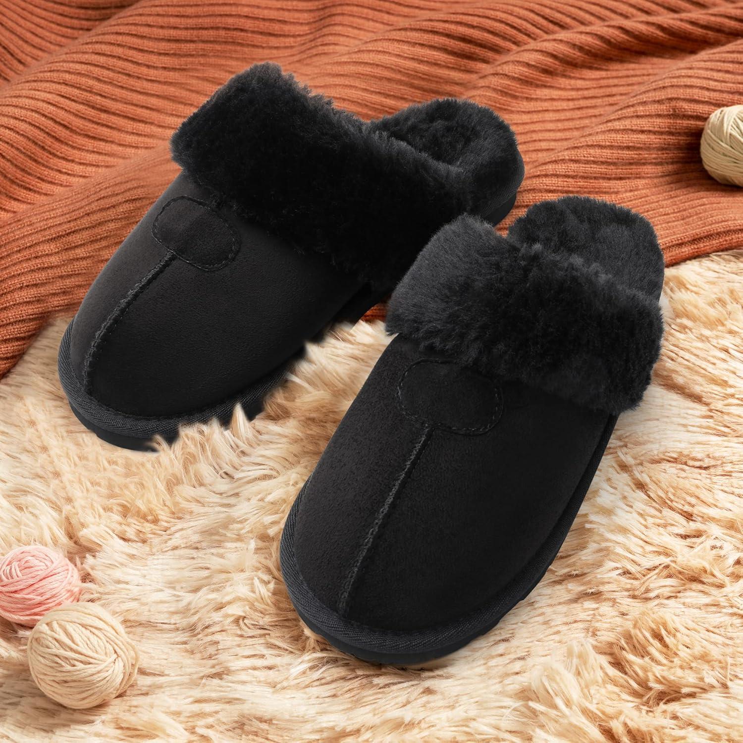 imageDREAM PAIRS Womens House Slippers Indoor Fuzzy Fluffy Furry Cozy Home Bedroom Comfy Winter Cute Warm Outdoor Shoes FuzzyEasyBlack