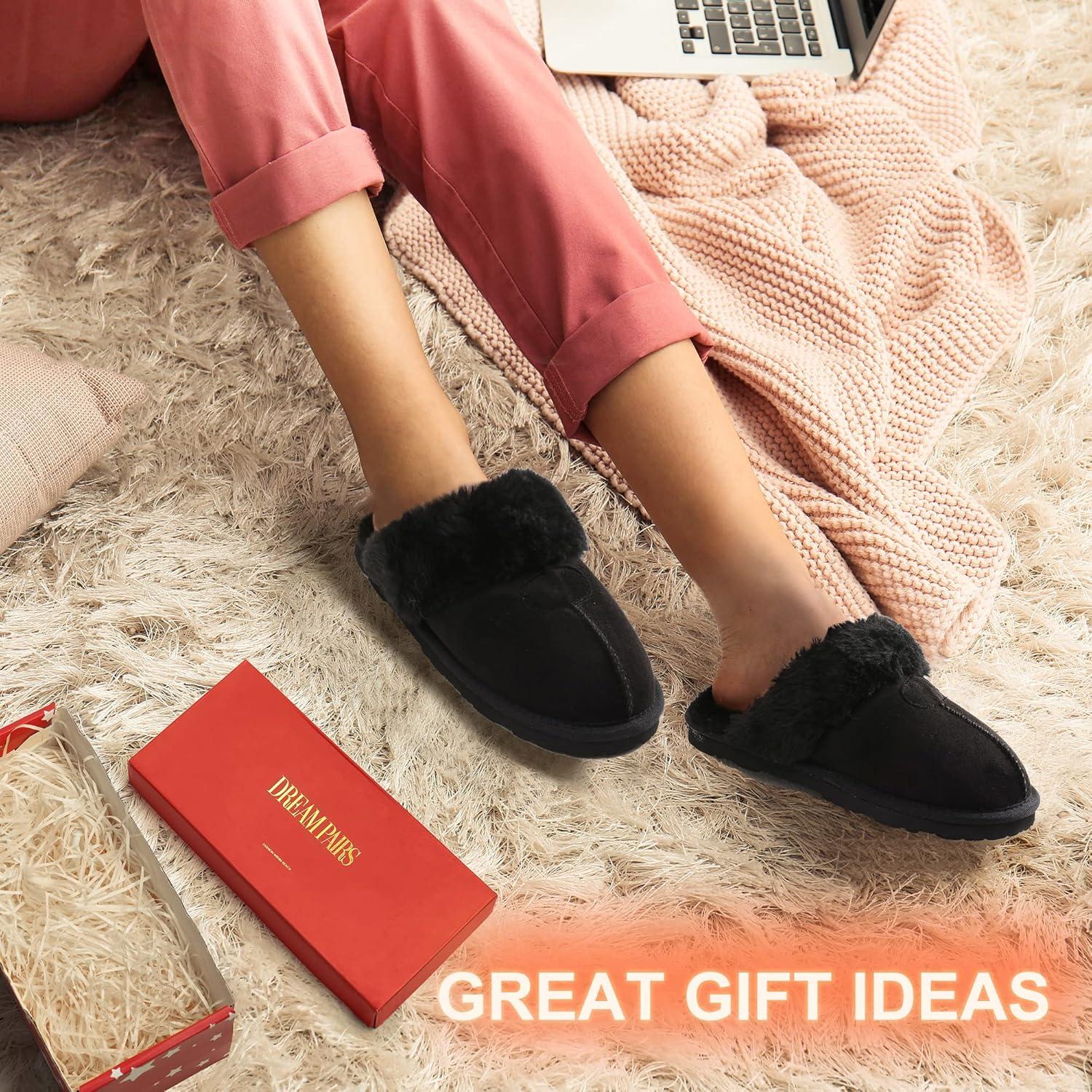 imageDREAM PAIRS Womens House Slippers Indoor Fuzzy Fluffy Furry Cozy Home Bedroom Comfy Winter Cute Warm Outdoor Shoes FuzzyEasyBlack