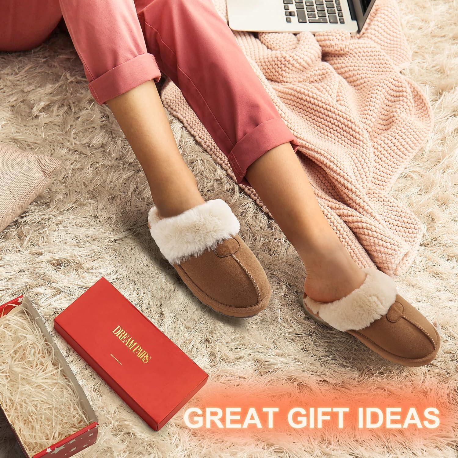 imageDREAM PAIRS Womens House Slippers Indoor Fuzzy Fluffy Furry Cozy Home Bedroom Comfy Winter Cute Warm Outdoor Shoes FuzzyEasyChesnut