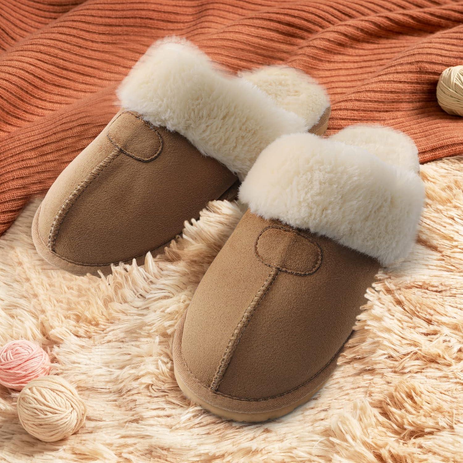 imageDREAM PAIRS Womens House Slippers Indoor Fuzzy Fluffy Furry Cozy Home Bedroom Comfy Winter Cute Warm Outdoor Shoes FuzzyEasyChesnut