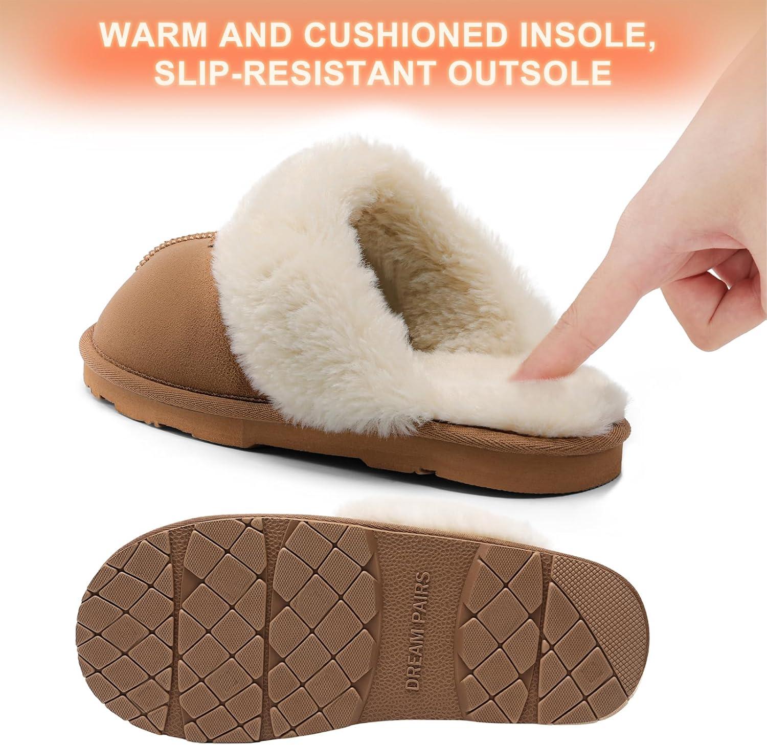 imageDREAM PAIRS Womens House Slippers Indoor Fuzzy Fluffy Furry Cozy Home Bedroom Comfy Winter Cute Warm Outdoor Shoes FuzzyEasyChesnut