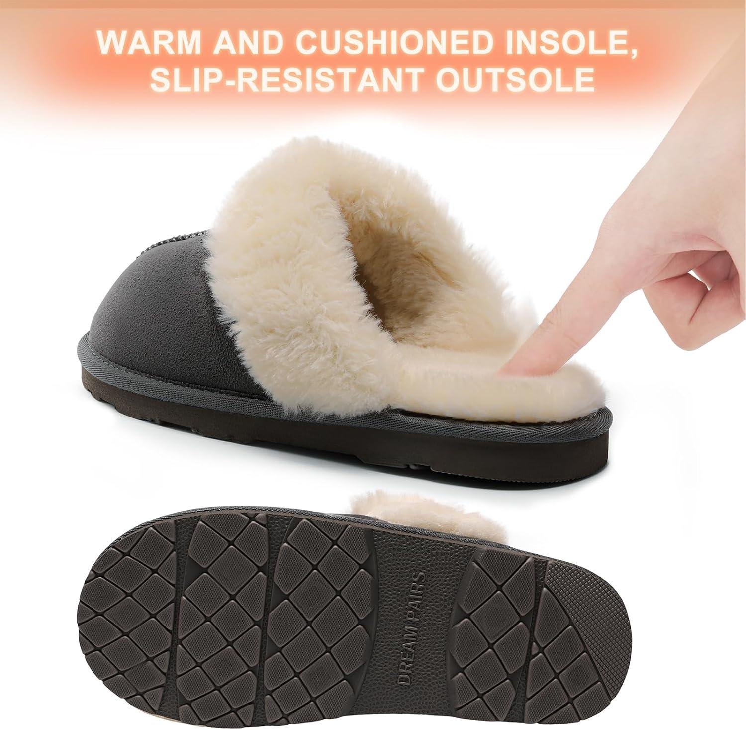 imageDREAM PAIRS Womens House Slippers Indoor Fuzzy Fluffy Furry Cozy Home Bedroom Comfy Winter Cute Warm Outdoor Shoes FuzzyEasyGrey