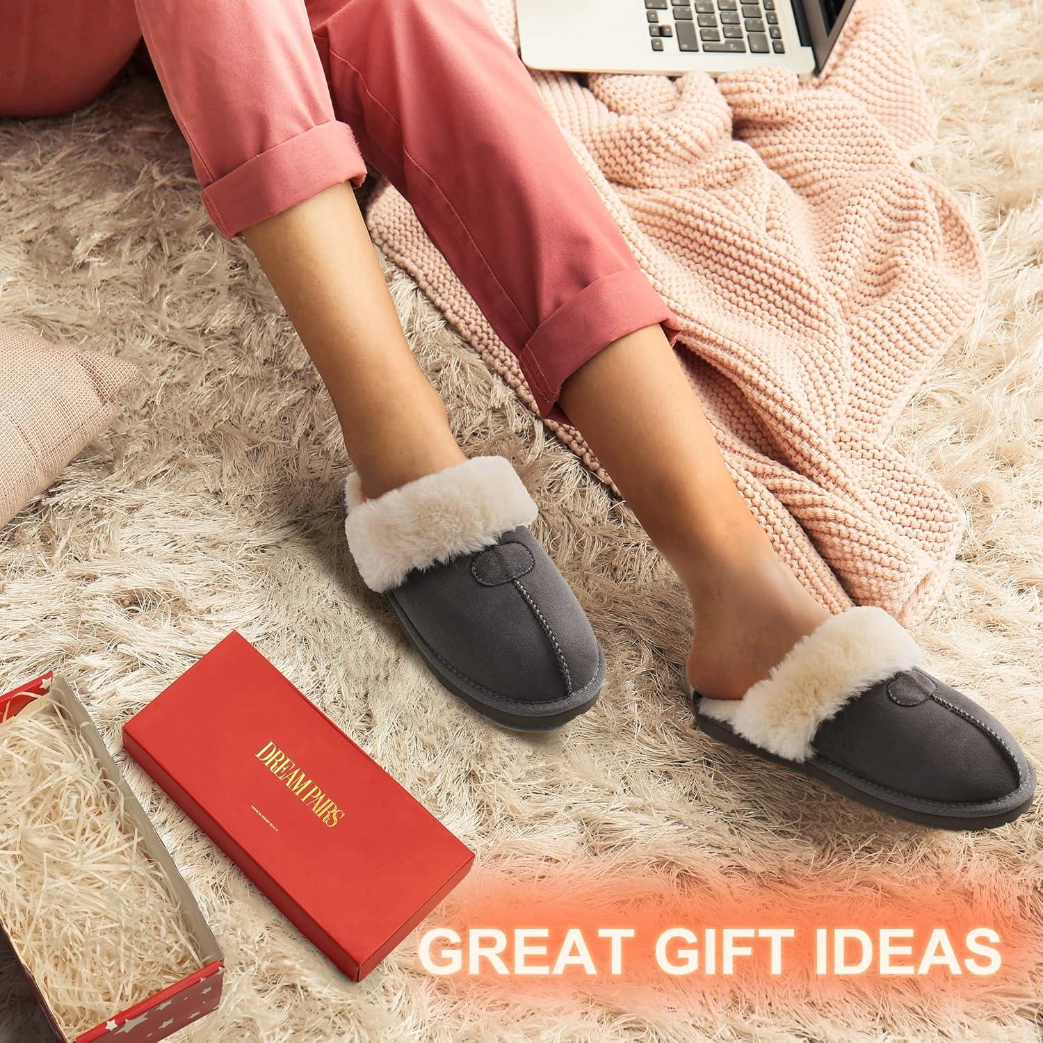 imageDREAM PAIRS Womens House Slippers Indoor Fuzzy Fluffy Furry Cozy Home Bedroom Comfy Winter Cute Warm Outdoor Shoes FuzzyEasyGrey