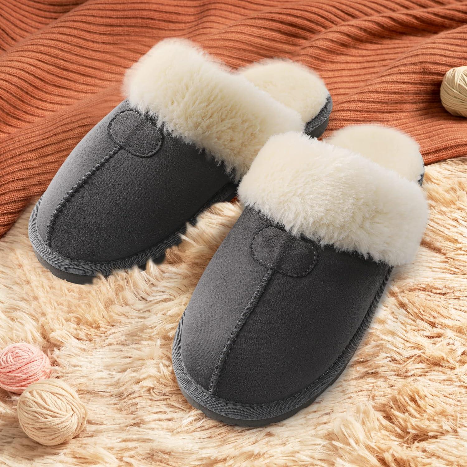 imageDREAM PAIRS Womens House Slippers Indoor Fuzzy Fluffy Furry Cozy Home Bedroom Comfy Winter Cute Warm Outdoor Shoes FuzzyEasyGrey