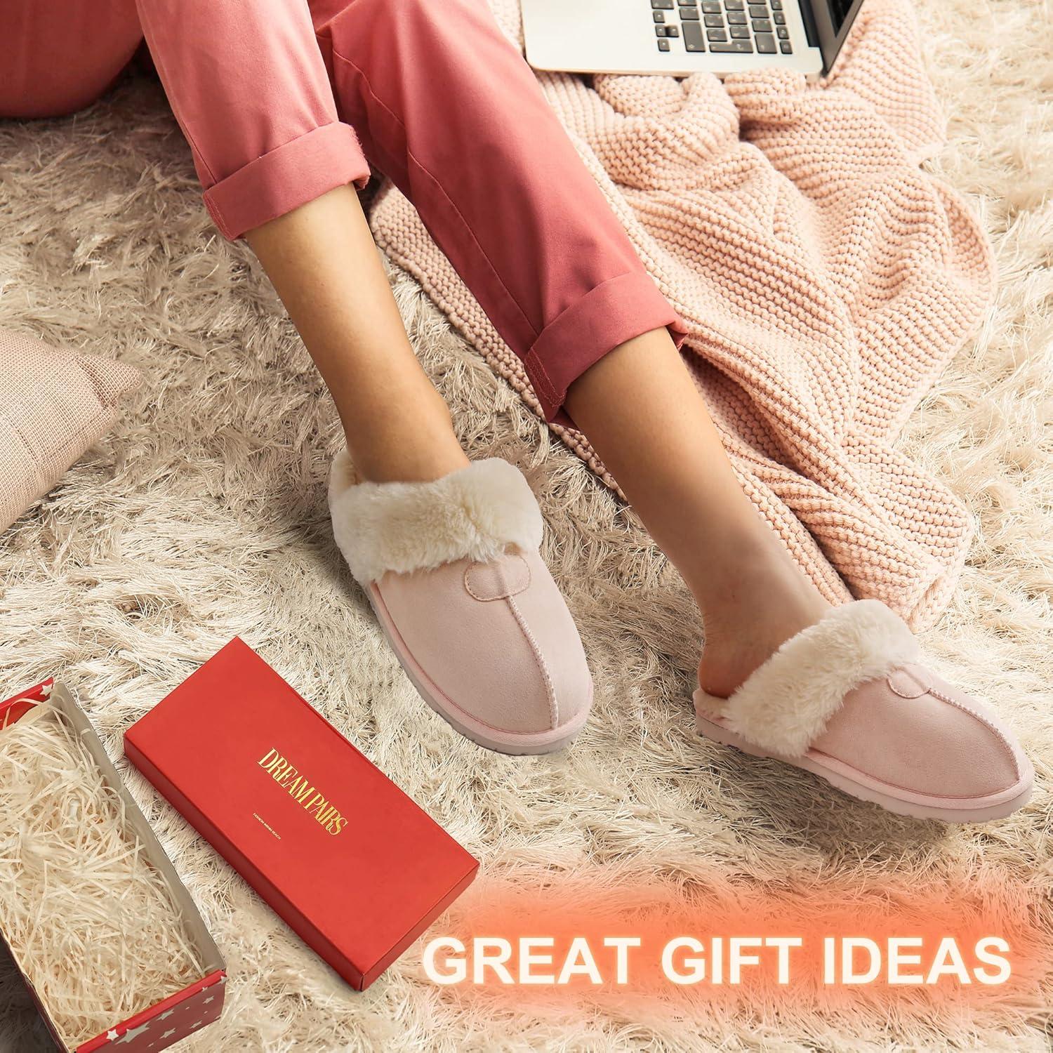 imageDREAM PAIRS Womens House Slippers Indoor Fuzzy Fluffy Furry Cozy Home Bedroom Comfy Winter Cute Warm Outdoor Shoes FuzzyEasyPink