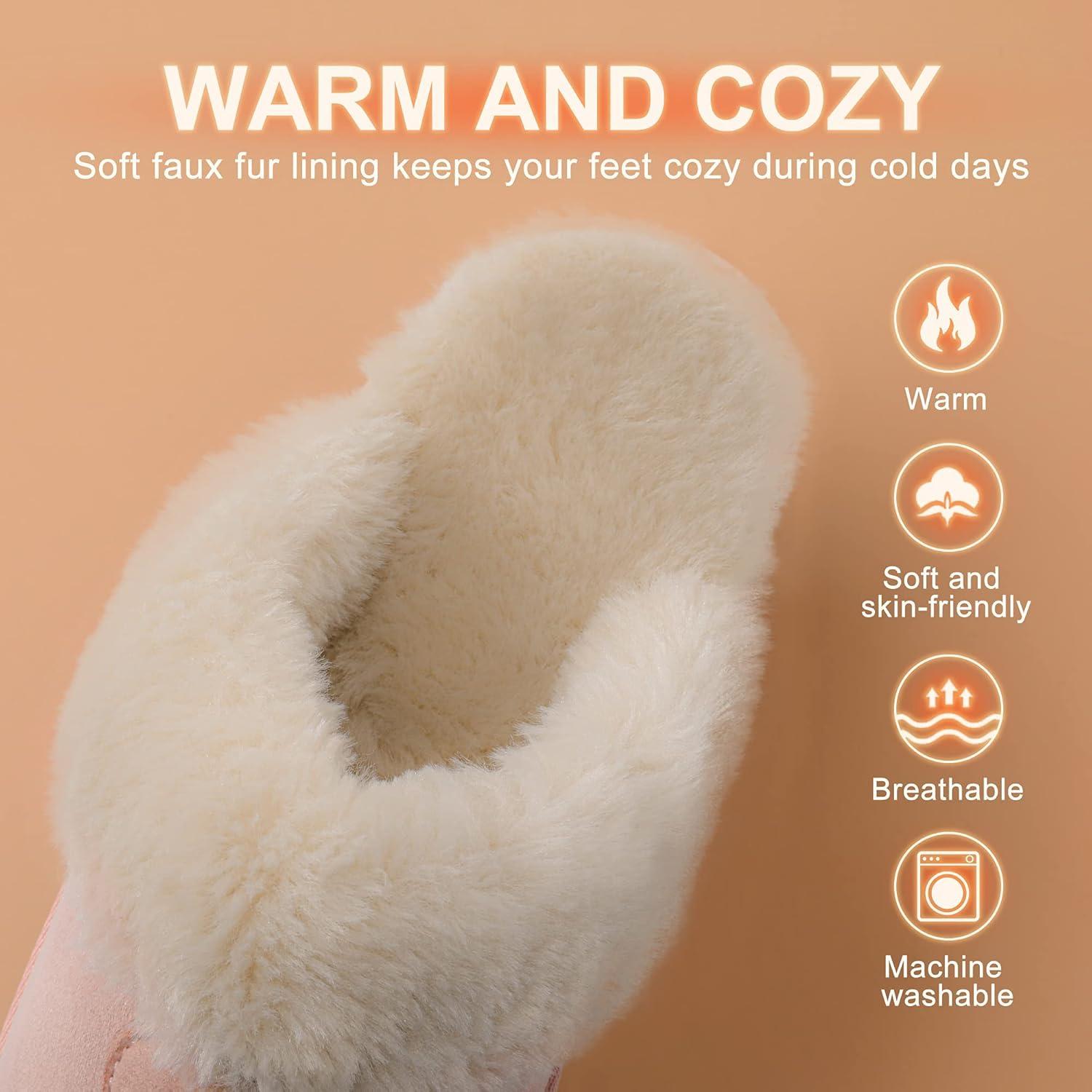 imageDREAM PAIRS Womens House Slippers Indoor Fuzzy Fluffy Furry Cozy Home Bedroom Comfy Winter Cute Warm Outdoor Shoes FuzzyEasyPink