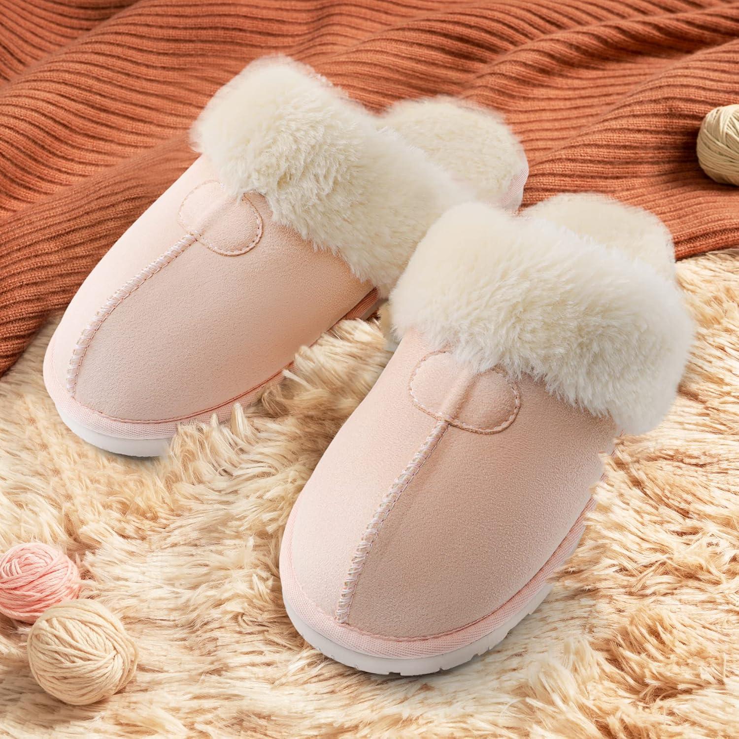 imageDREAM PAIRS Womens House Slippers Indoor Fuzzy Fluffy Furry Cozy Home Bedroom Comfy Winter Cute Warm Outdoor Shoes FuzzyEasyPink