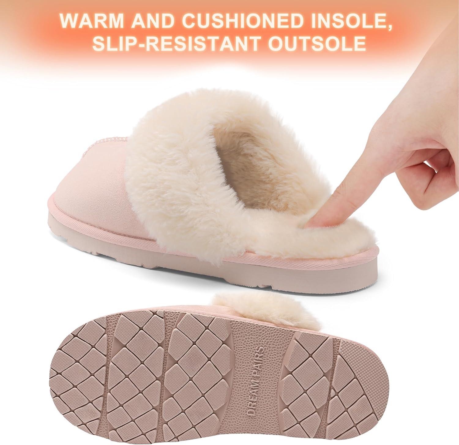imageDREAM PAIRS Womens House Slippers Indoor Fuzzy Fluffy Furry Cozy Home Bedroom Comfy Winter Cute Warm Outdoor Shoes FuzzyEasyPink