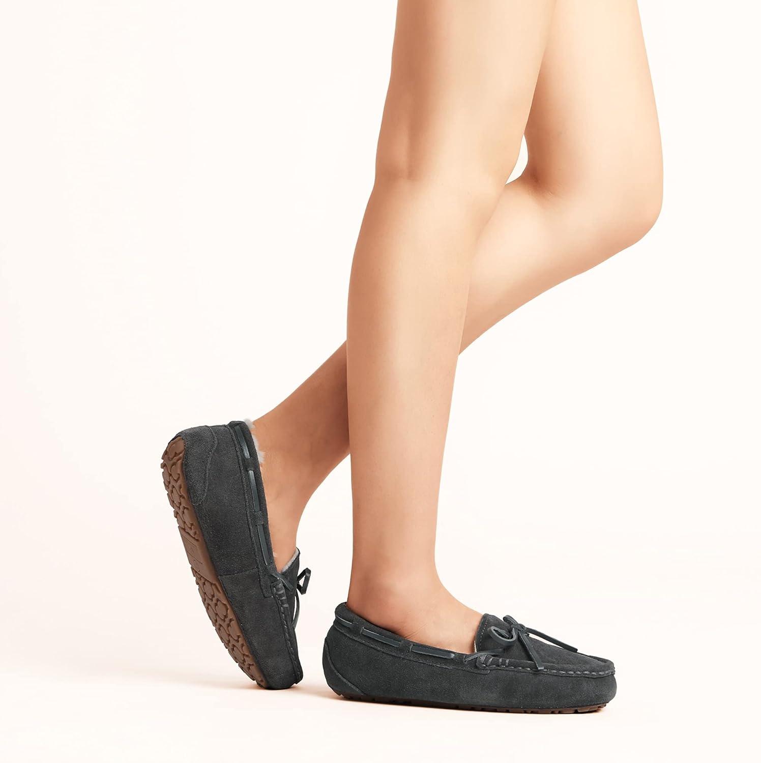 imageDREAM PAIRS Womens House Slippers Indoor Outdoor Moccasin Fuzzy Fluffy Furry Loafers Suede Leather Warm ShoesGrey