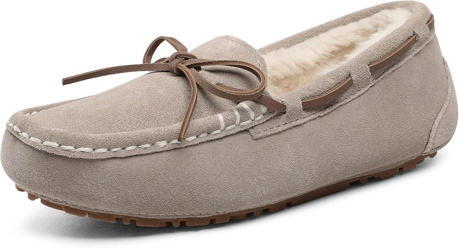 imageDREAM PAIRS Womens House Slippers Indoor Outdoor Moccasin Fuzzy Fluffy Furry Loafers Suede Leather Warm ShoesSand