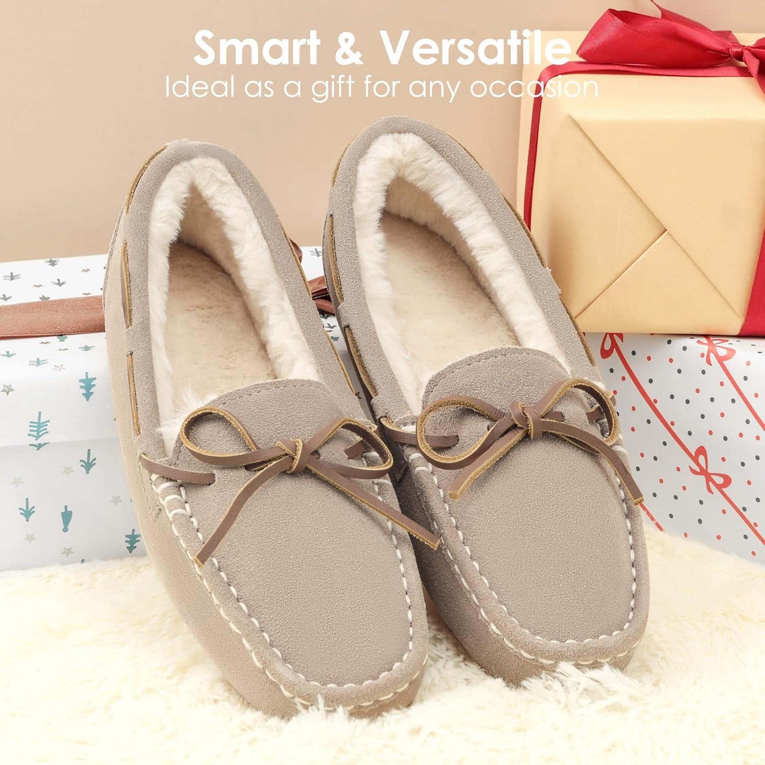 imageDREAM PAIRS Womens House Slippers Indoor Outdoor Moccasin Fuzzy Fluffy Furry Loafers Suede Leather Warm ShoesSand