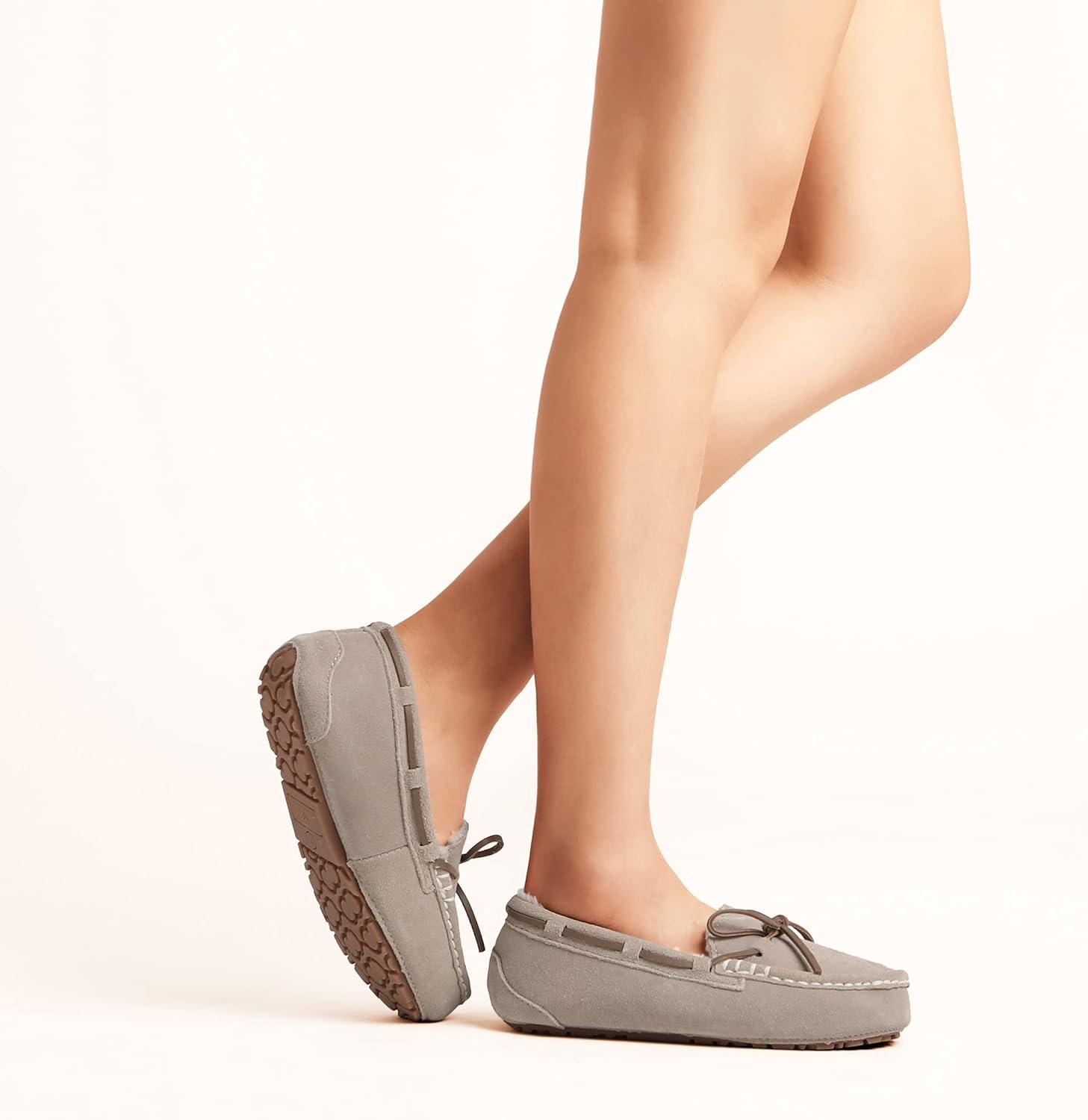 imageDREAM PAIRS Womens House Slippers Indoor Outdoor Moccasin Fuzzy Fluffy Furry Loafers Suede Leather Warm ShoesSand