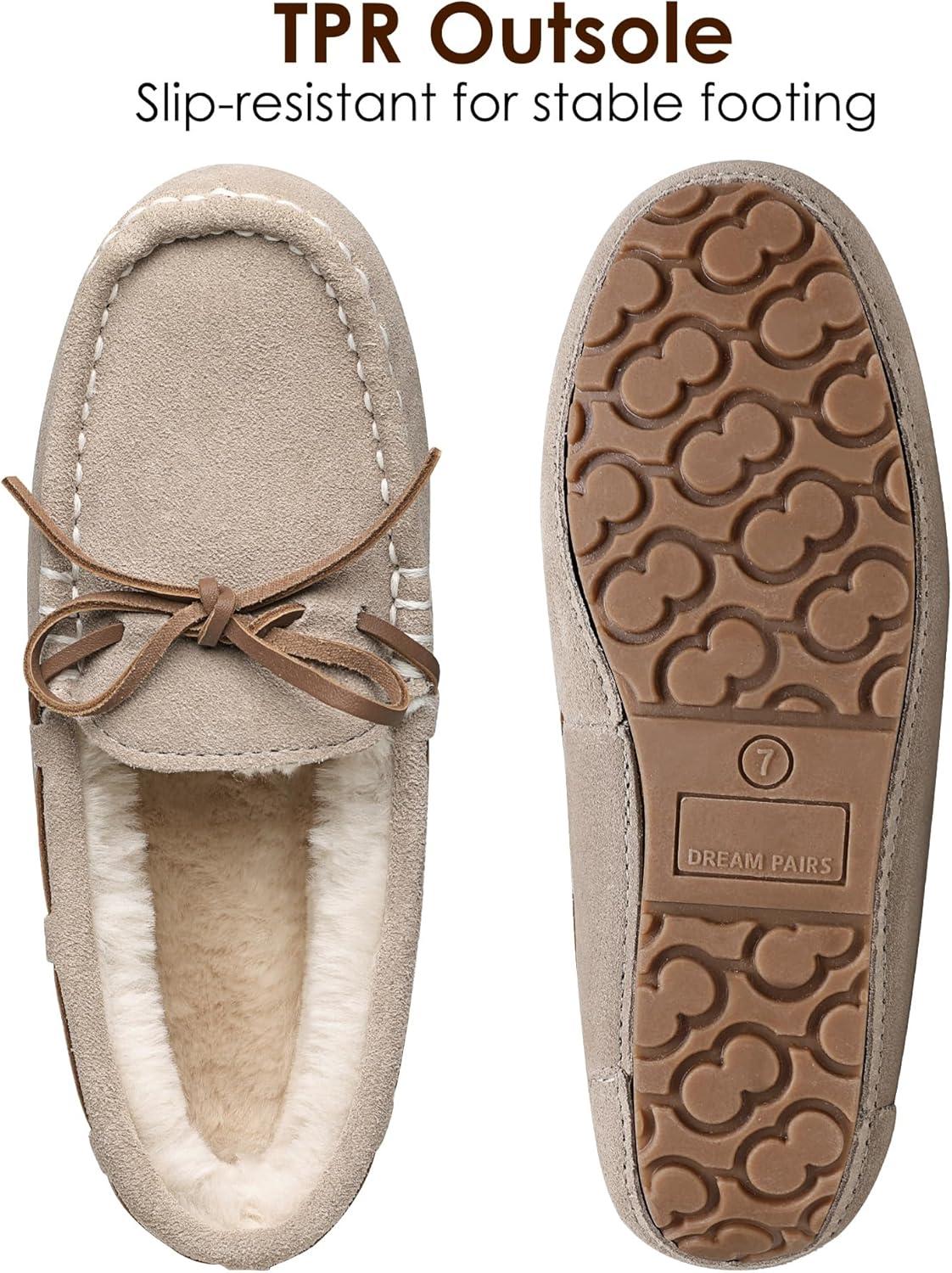 imageDREAM PAIRS Womens House Slippers Indoor Outdoor Moccasin Fuzzy Fluffy Furry Loafers Suede Leather Warm ShoesSand