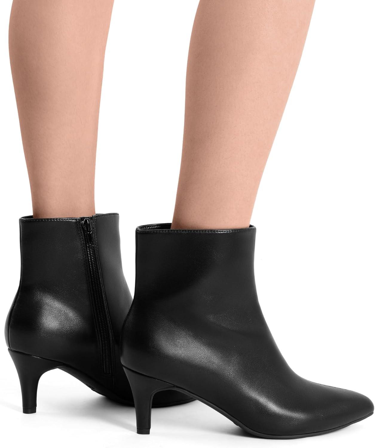 imageDREAM PAIRS Womens Kitten Heel Ankle Boots Pointed Toe Side Zipper Fall Leather Ankle Booties for Office WorkBlackpu