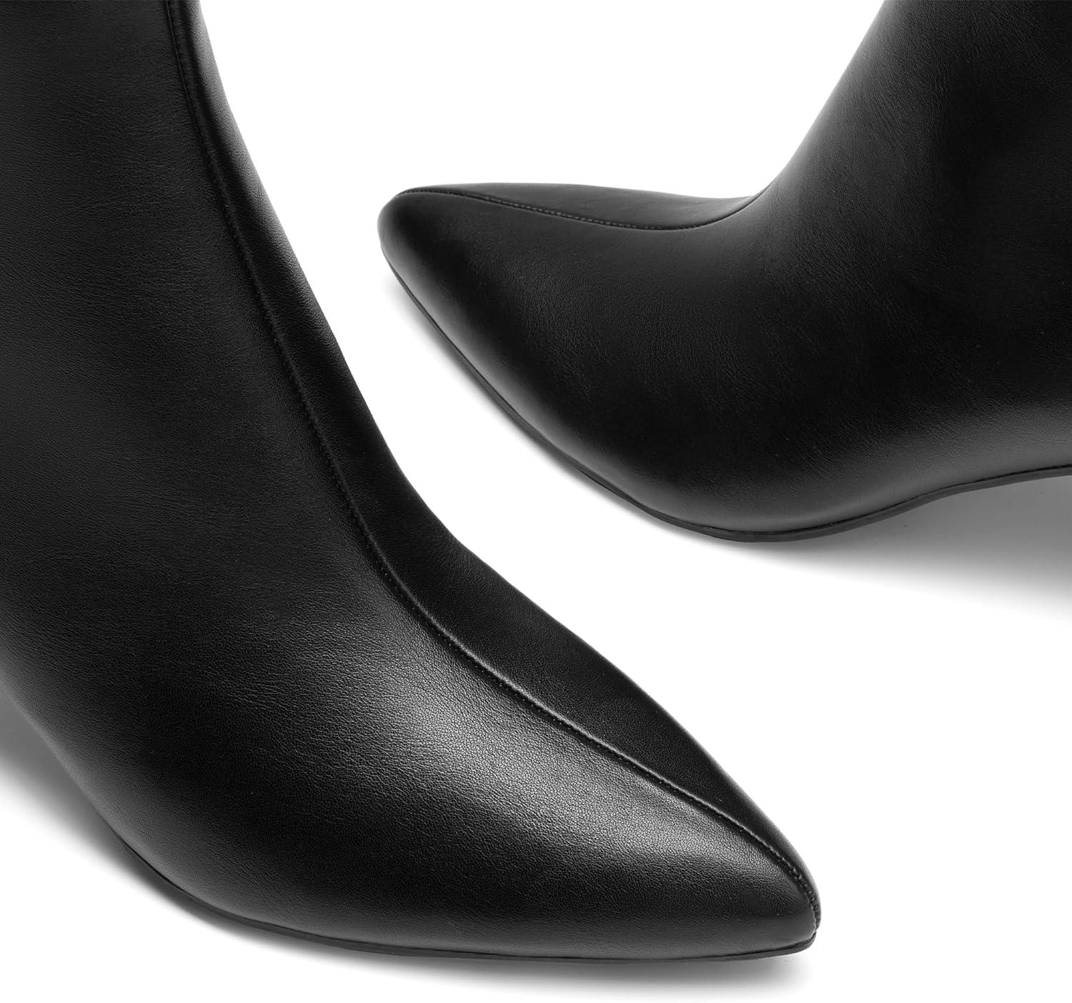 imageDREAM PAIRS Womens Kitten Heel Ankle Boots Pointed Toe Side Zipper Fall Leather Ankle Booties for Office WorkBlackpu