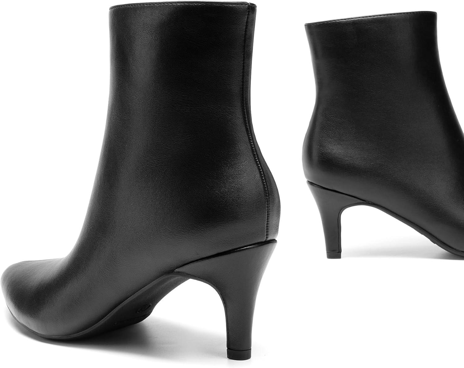imageDREAM PAIRS Womens Kitten Heel Ankle Boots Pointed Toe Side Zipper Fall Leather Ankle Booties for Office WorkBlackpu