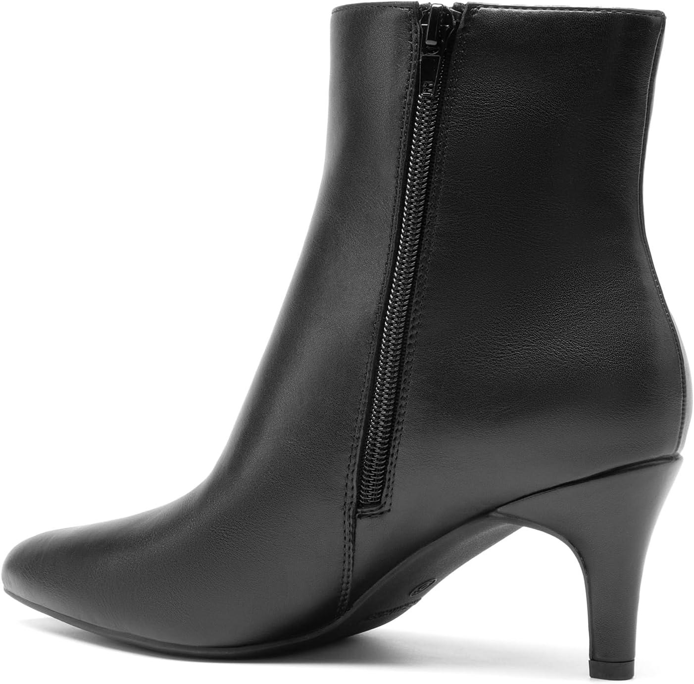 imageDREAM PAIRS Womens Kitten Heel Ankle Boots Pointed Toe Side Zipper Fall Leather Ankle Booties for Office WorkBlackpu