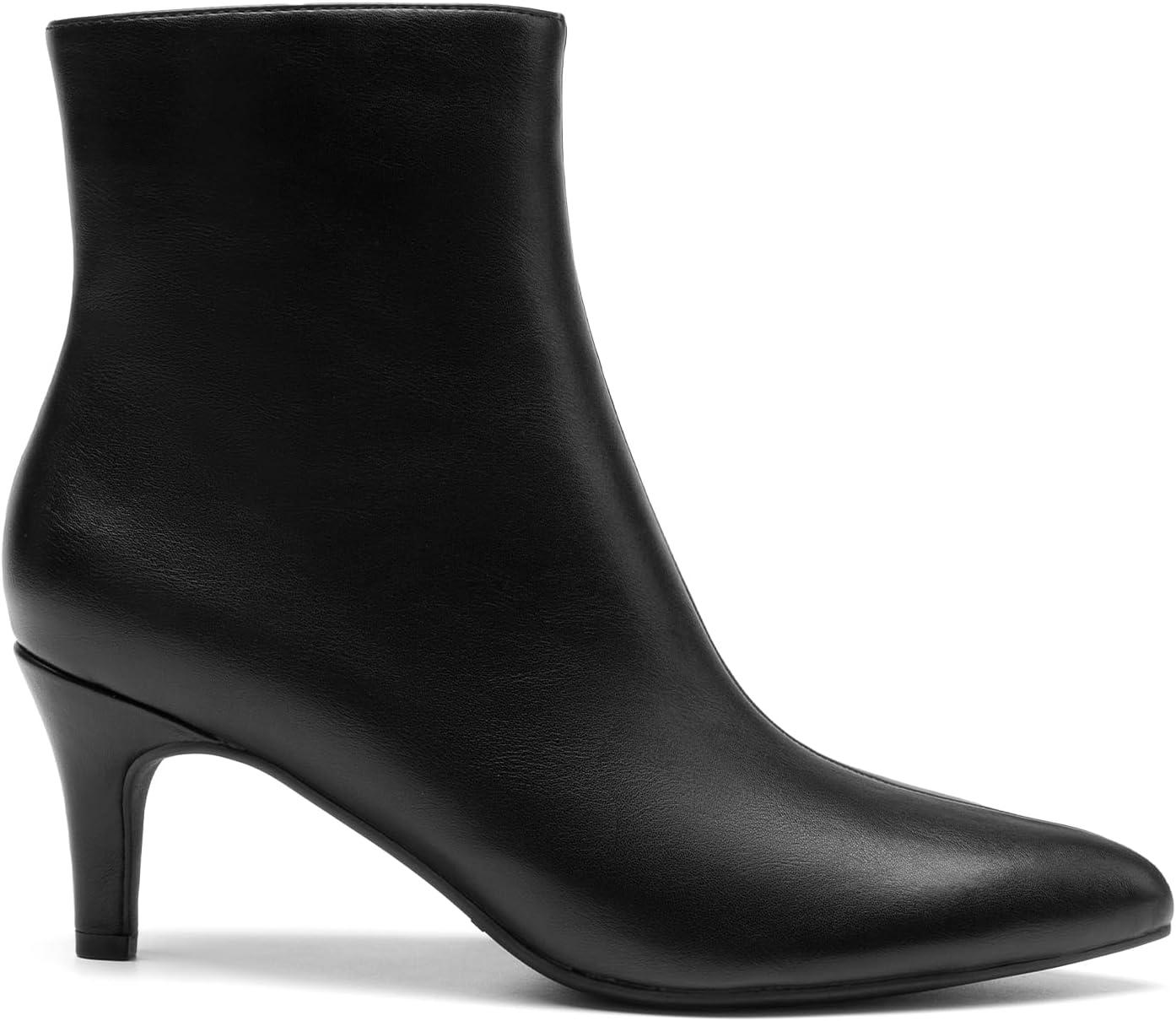 imageDREAM PAIRS Womens Kitten Heel Ankle Boots Pointed Toe Side Zipper Fall Leather Ankle Booties for Office WorkBlackpu