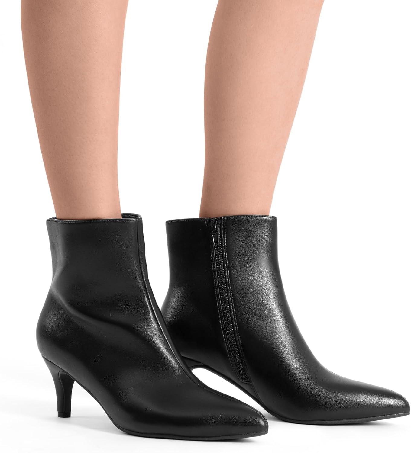 imageDREAM PAIRS Womens Kitten Heel Ankle Boots Pointed Toe Side Zipper Fall Leather Ankle Booties for Office WorkBlackpu