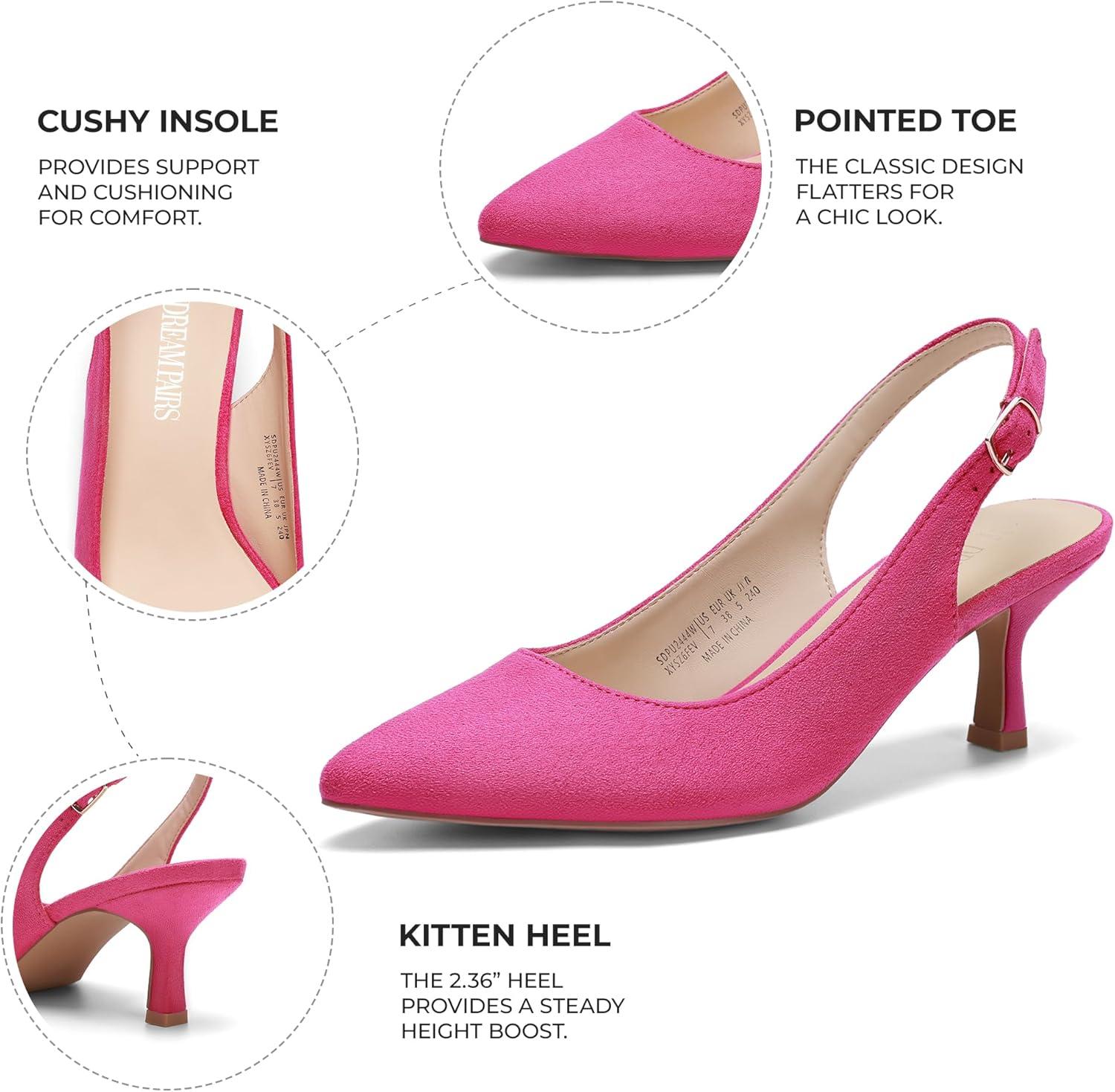 imageDREAM PAIRS Womens Kitten Heel Slingback Pointed Closed Toe Low Stiletto Heels Dress Bridal Elegant Wedding Pumps ShoesHot Pink