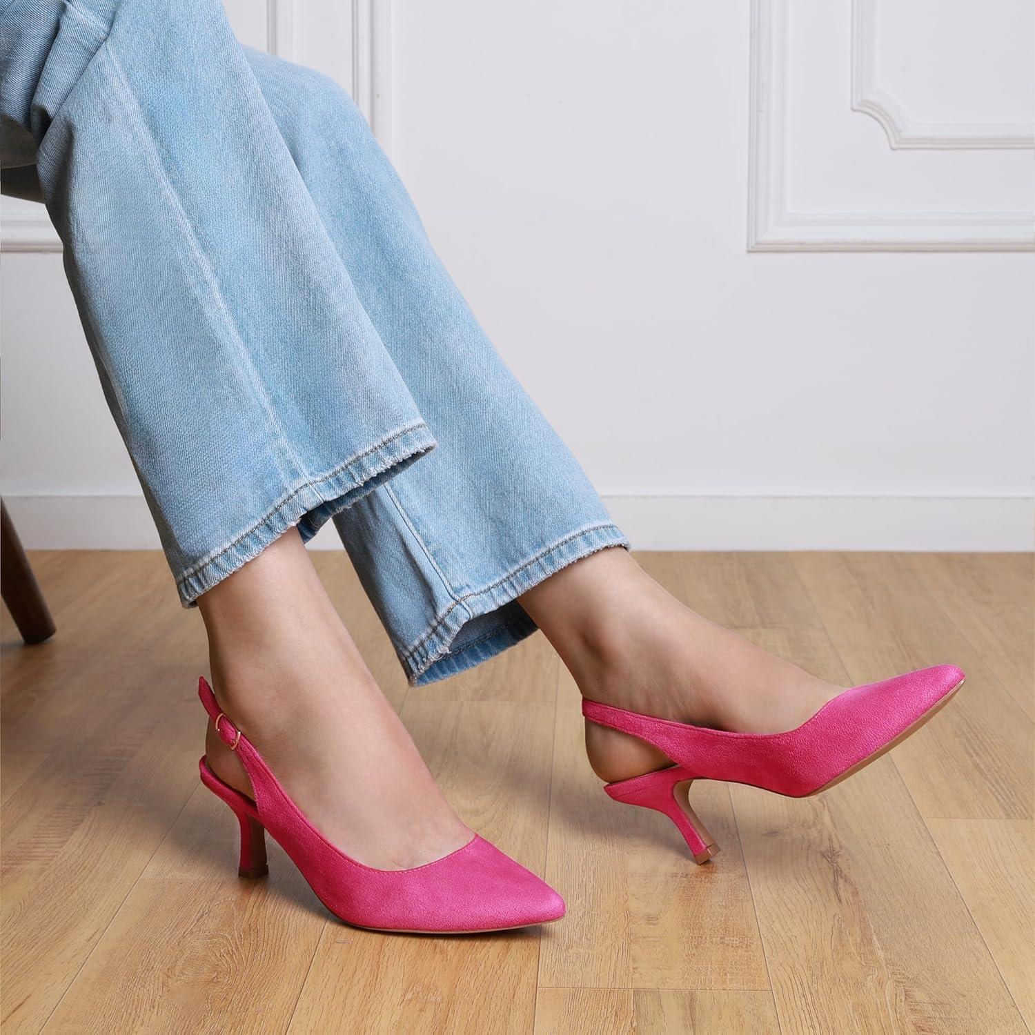 imageDREAM PAIRS Womens Kitten Heel Slingback Pointed Closed Toe Low Stiletto Heels Dress Bridal Elegant Wedding Pumps ShoesHot Pink