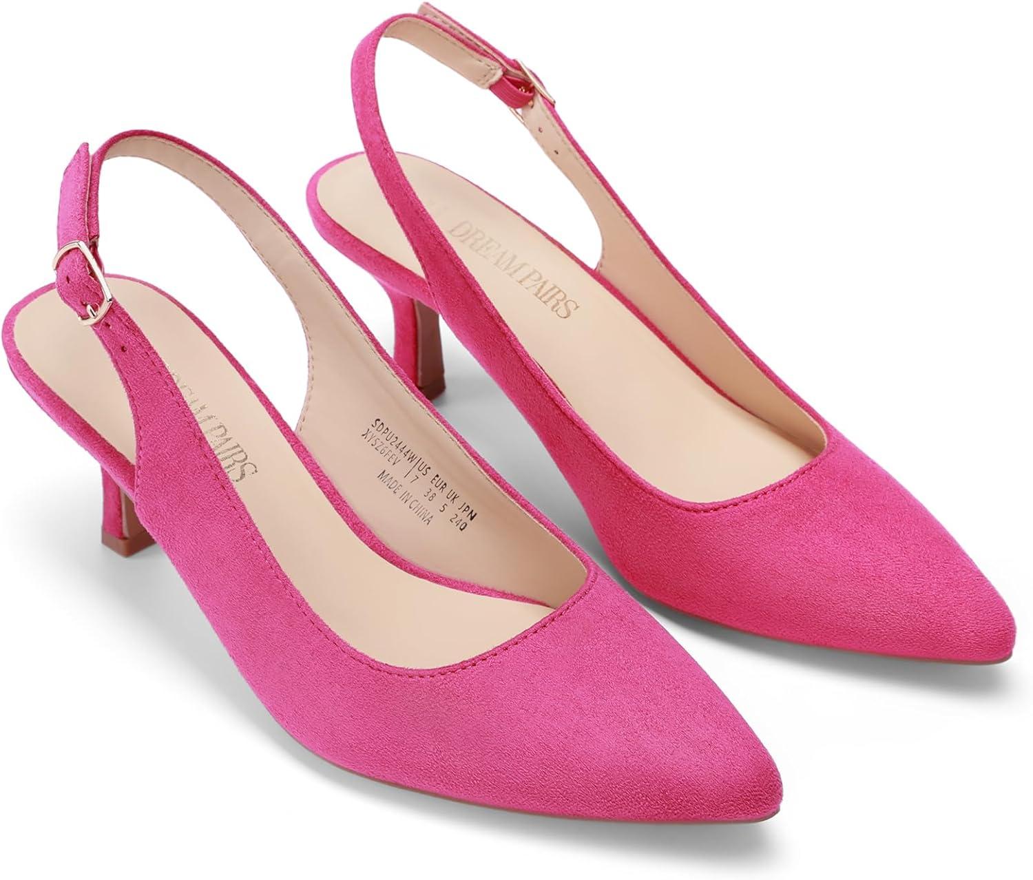 imageDREAM PAIRS Womens Kitten Heel Slingback Pointed Closed Toe Low Stiletto Heels Dress Bridal Elegant Wedding Pumps ShoesHot Pink
