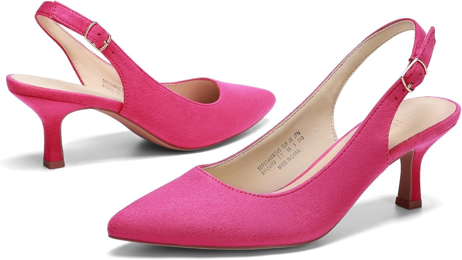 imageDREAM PAIRS Womens Kitten Heel Slingback Pointed Closed Toe Low Stiletto Heels Dress Bridal Elegant Wedding Pumps ShoesHot Pink