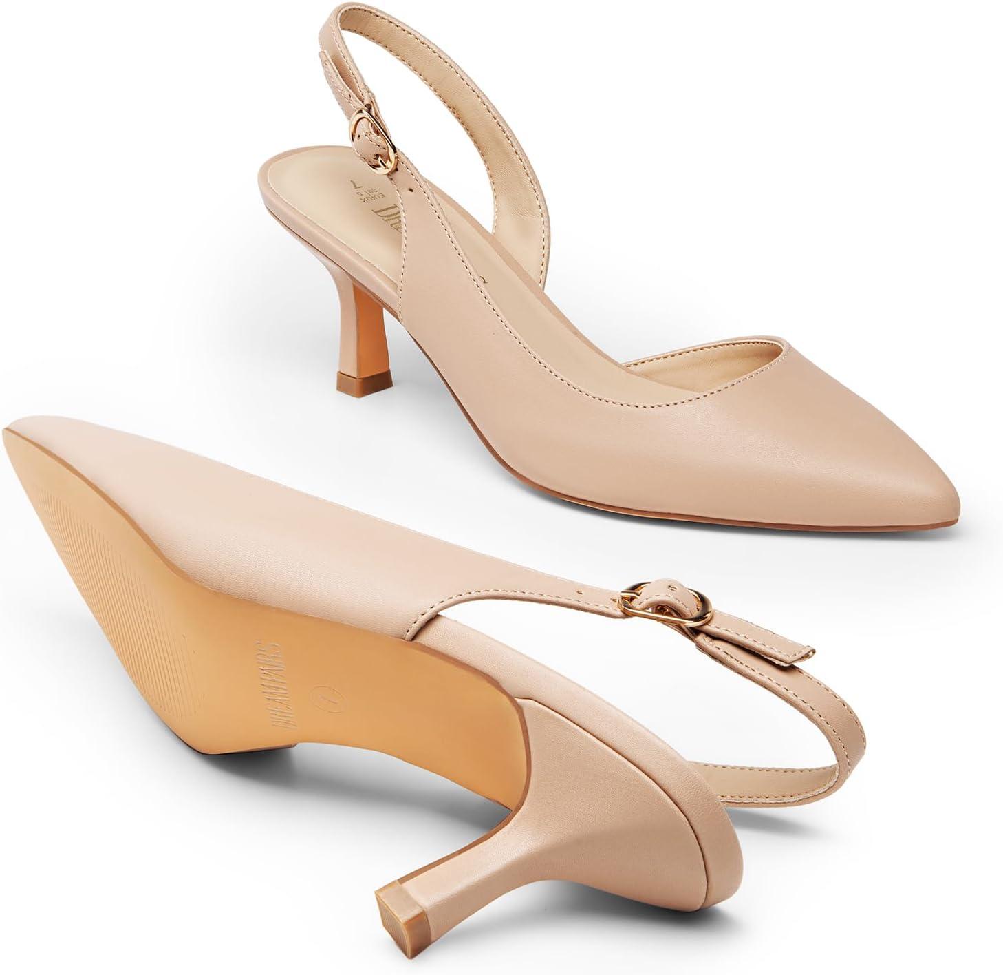 imageDREAM PAIRS Womens Kitten Heel Slingback Pointed Closed Toe Low Stiletto Heels Dress Bridal Elegant Wedding Pumps ShoesNude