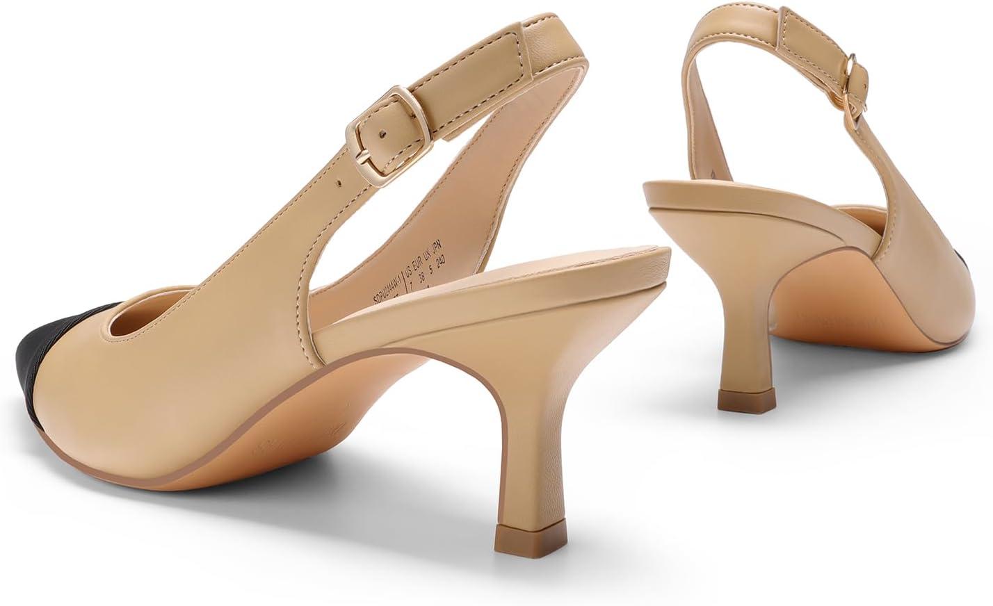 imageDREAM PAIRS Womens Kitten Heel Slingback Pointed Closed Toe Low Stiletto Heels Dress Bridal Elegant Wedding Pumps ShoesNudeBlack