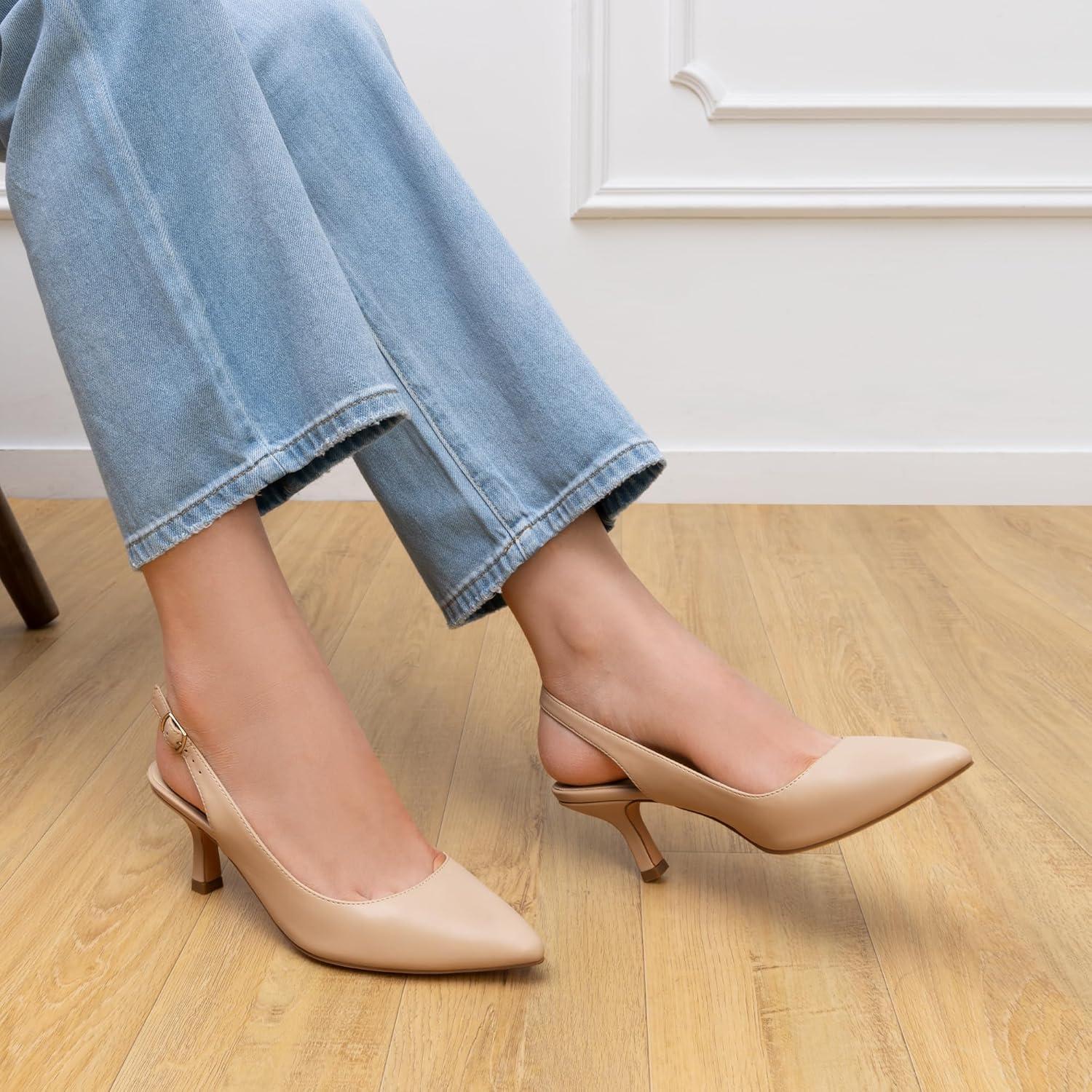 imageDREAM PAIRS Womens Kitten Heel Slingback Pointed Closed Toe Low Stiletto Heels Dress Bridal Elegant Wedding Pumps ShoesNudepu