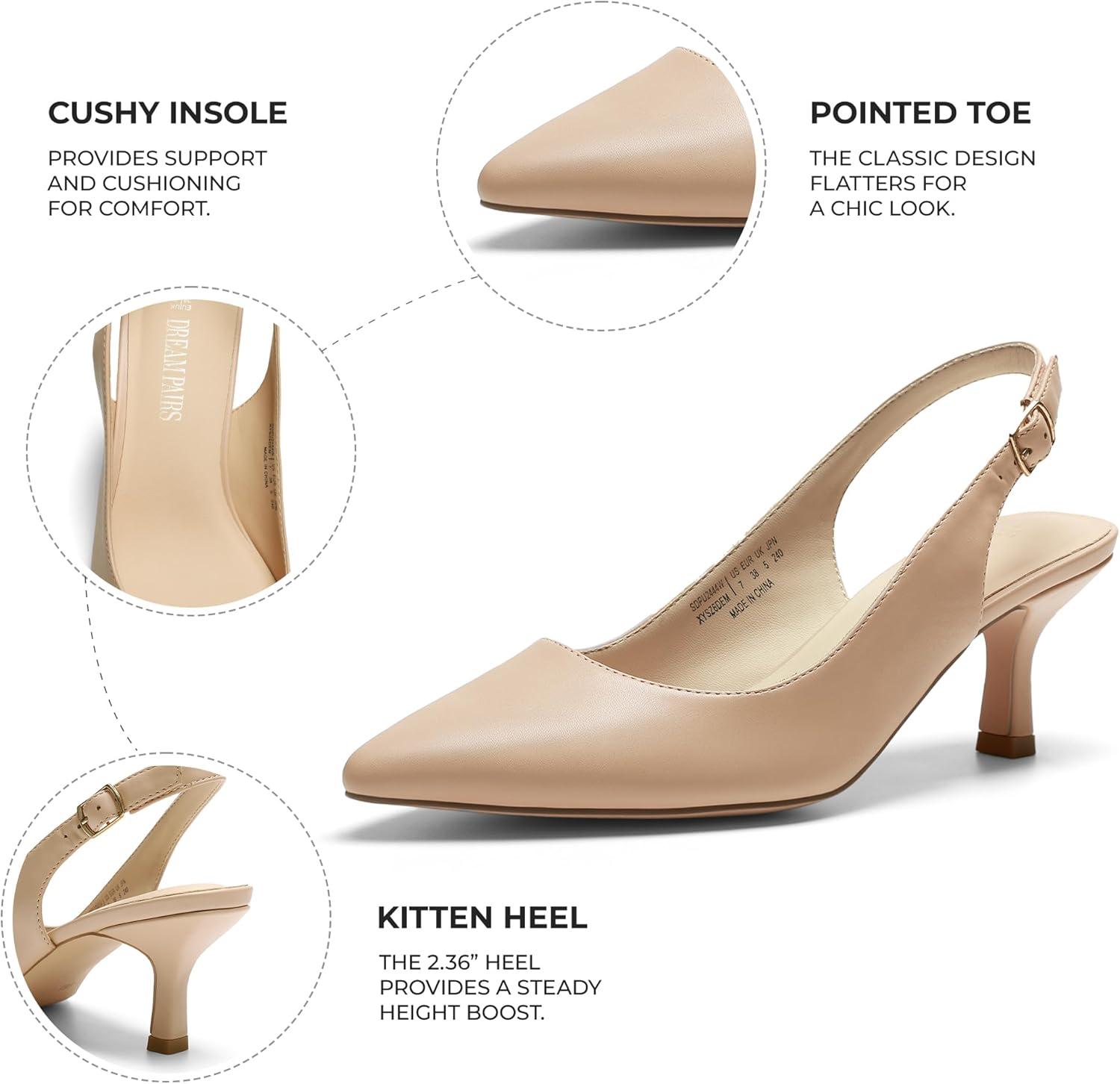 imageDREAM PAIRS Womens Kitten Heel Slingback Pointed Closed Toe Low Stiletto Heels Dress Bridal Elegant Wedding Pumps ShoesNudepu