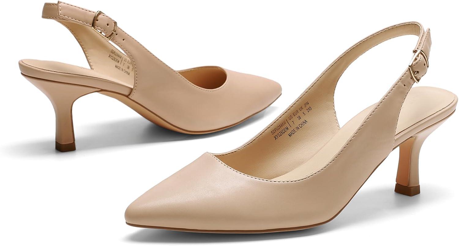 imageDREAM PAIRS Womens Kitten Heel Slingback Pointed Closed Toe Low Stiletto Heels Dress Bridal Elegant Wedding Pumps ShoesNudepu
