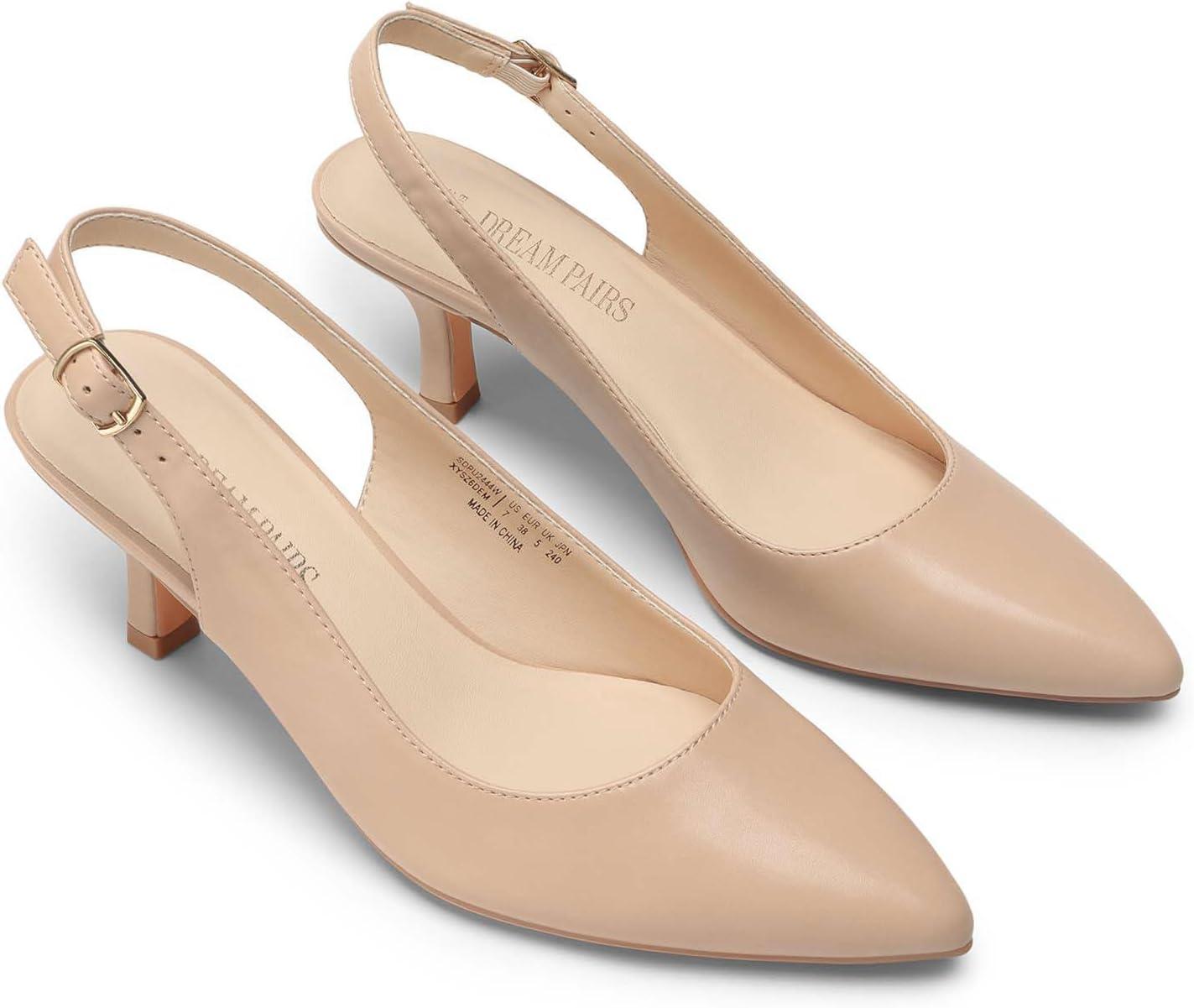 imageDREAM PAIRS Womens Kitten Heel Slingback Pointed Closed Toe Low Stiletto Heels Dress Bridal Elegant Wedding Pumps ShoesNudepu