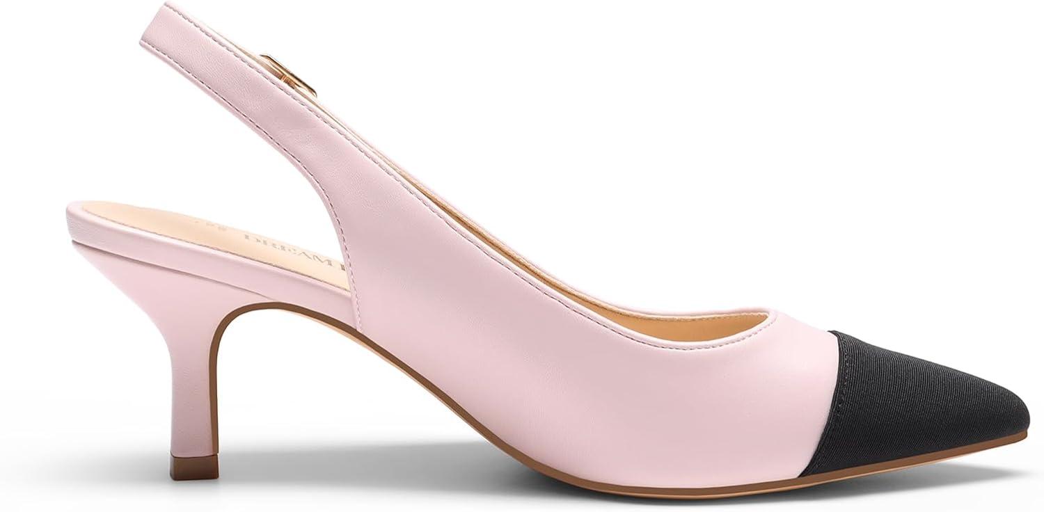 imageDREAM PAIRS Womens Kitten Heel Slingback Pointed Closed Toe Low Stiletto Heels Dress Bridal Elegant Wedding Pumps ShoesPinkBlack