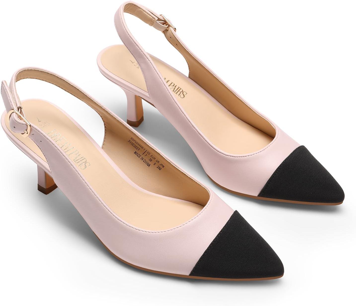 imageDREAM PAIRS Womens Kitten Heel Slingback Pointed Closed Toe Low Stiletto Heels Dress Bridal Elegant Wedding Pumps ShoesPinkBlack