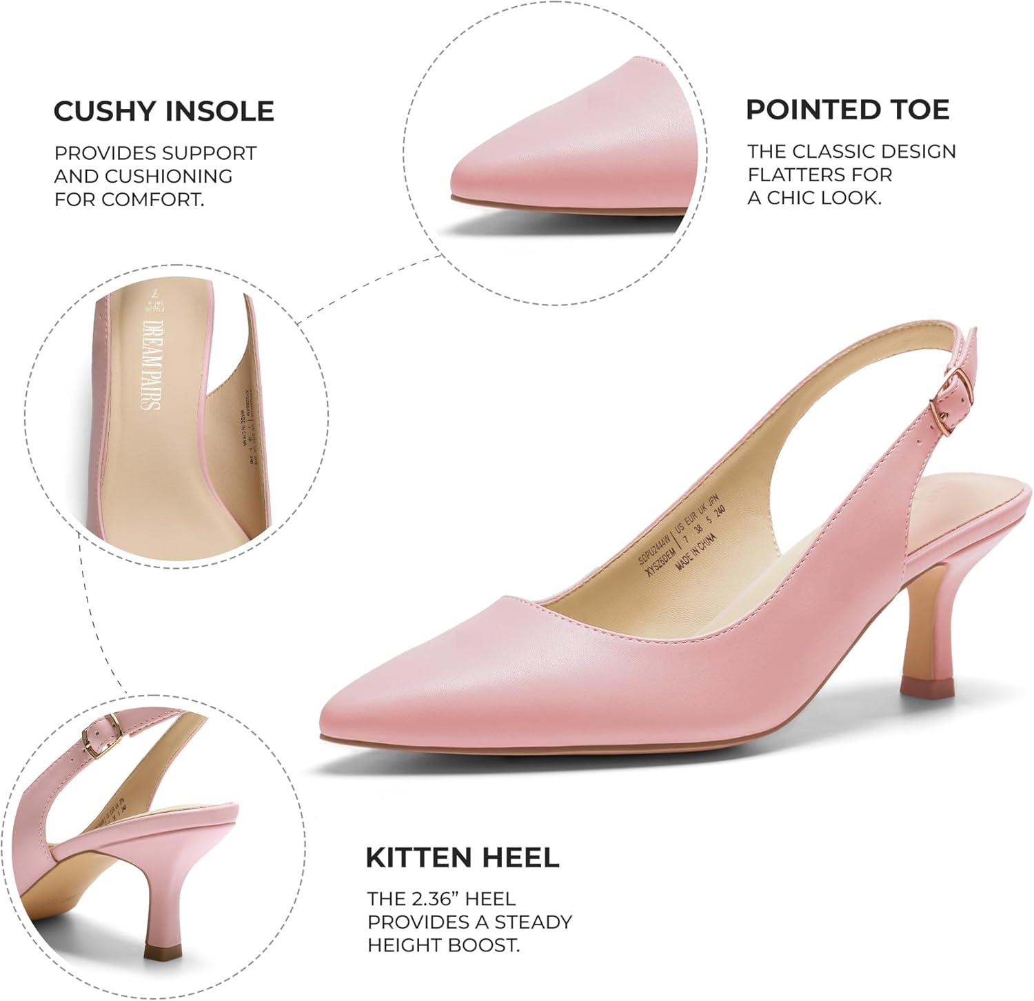imageDREAM PAIRS Womens Kitten Heel Slingback Pointed Closed Toe Low Stiletto Heels Dress Bridal Elegant Wedding Pumps ShoesPinkpu