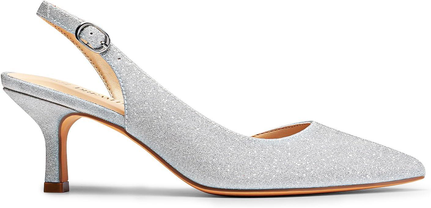 imageDREAM PAIRS Womens Kitten Heel Slingback Pointed Closed Toe Low Stiletto Heels Dress Bridal Elegant Wedding Pumps ShoesSilverglitter
