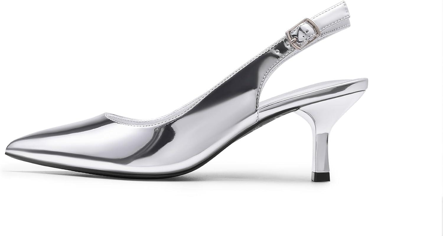 imageDREAM PAIRS Womens Kitten Heel Slingback Pointed Closed Toe Low Stiletto Heels Dress Bridal Elegant Wedding Pumps ShoesSilverpat