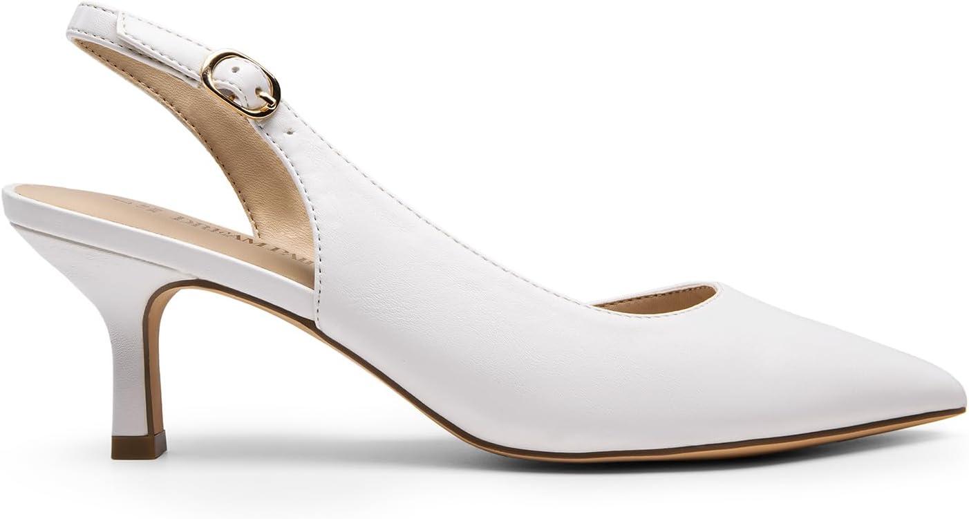 imageDREAM PAIRS Womens Kitten Heel Slingback Pointed Closed Toe Low Stiletto Heels Dress Bridal Elegant Wedding Pumps ShoesWhite