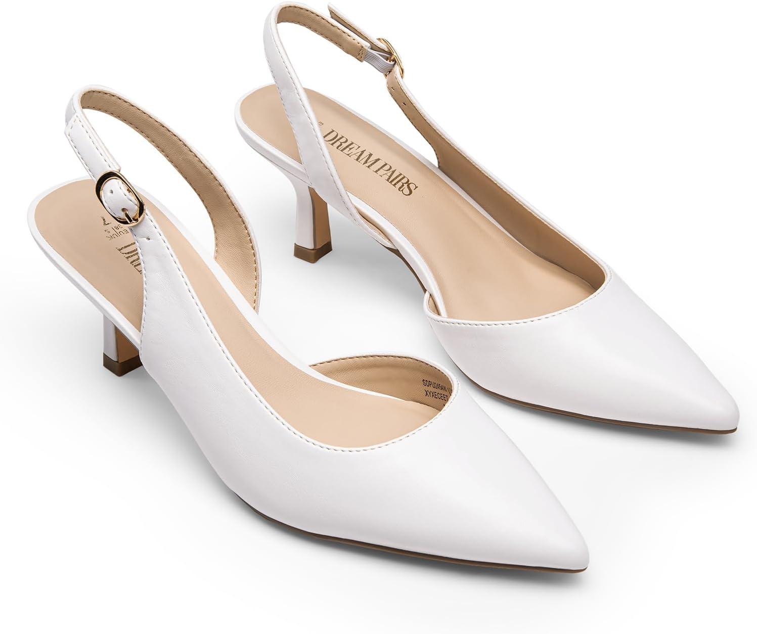 imageDREAM PAIRS Womens Kitten Heel Slingback Pointed Closed Toe Low Stiletto Heels Dress Bridal Elegant Wedding Pumps ShoesWhite